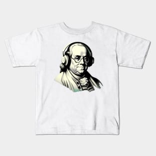 Benjamin Franklin with Retro Headphones Kids T-Shirt